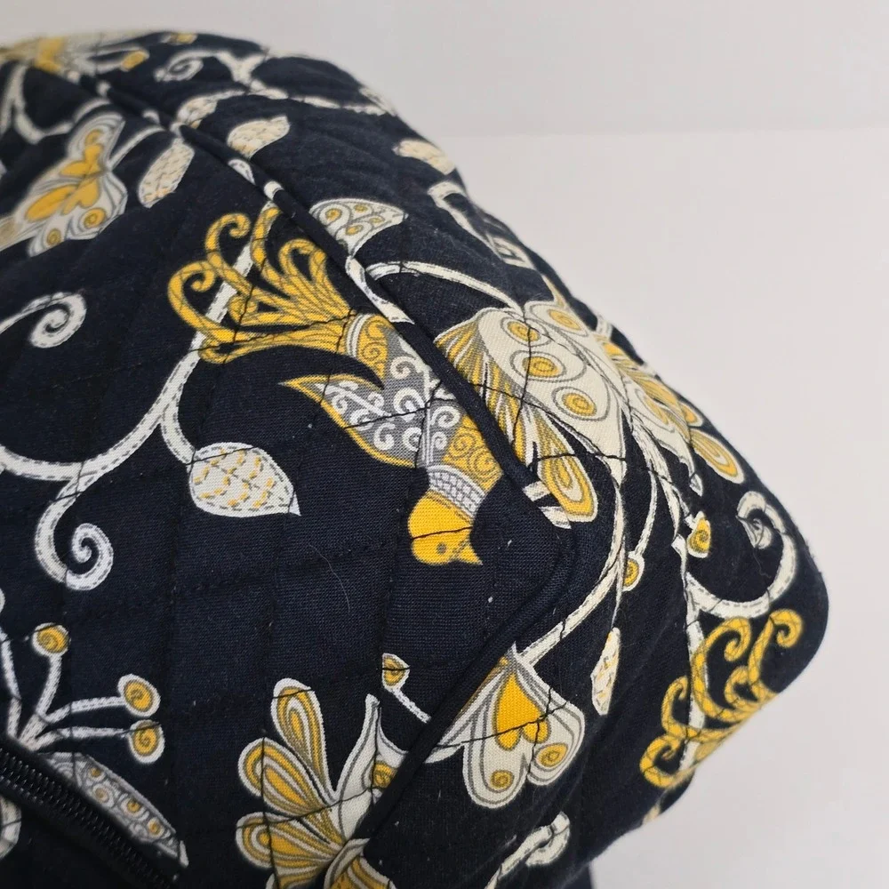 Vera Bradley Quilted Crossbody Bag Womens Black Yellow Bird Floral Boho - Picture 7 of 13